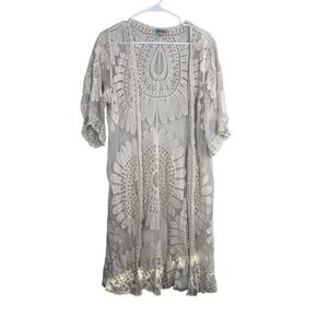 Rebellion Again Womens White Lace Kimono Cardigan Sz M Coastal Cowgirl Boho